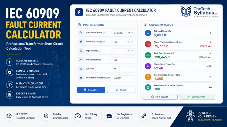 IEC 60909 Transformer Fault Current Calculator