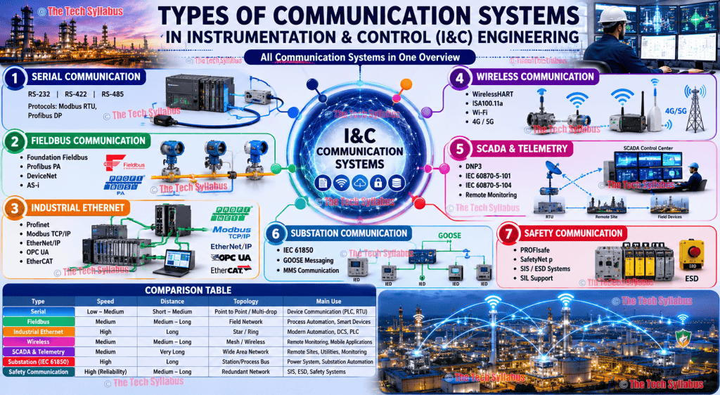 Overview of communication systems in instrumentation and control engineering.