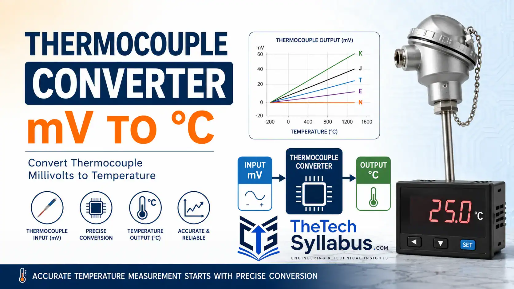 Thermocouple Converter mV to Celsius and Celsius to mV calculator