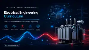 Electrical engineering curriculum with digital circuit and power system graphics.
