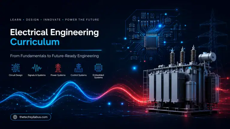 Electrical engineering curriculum with digital circuit and power system graphics.