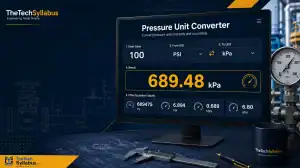 Pressure Unit Converter engineering calculator converting PSI to kPa using The Tech Syllabus engineering tools.
